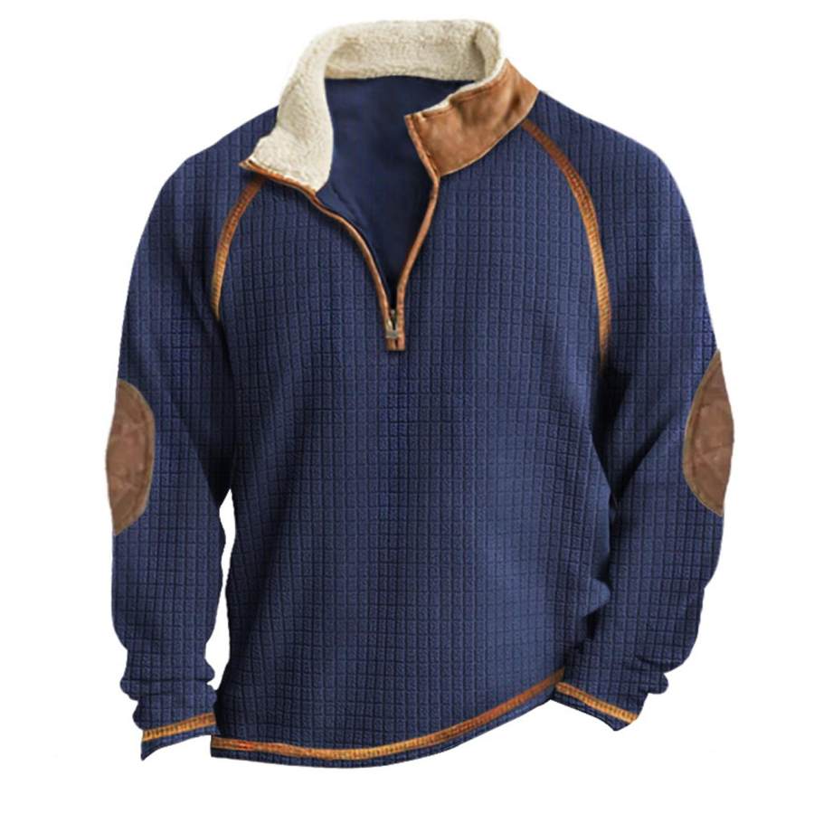 

Sweat-Shirt Homme Vintage Polaire Quart De Zip Col Montant Col En Peluche Chaud Bloc De Couleur Hauts Quotidiens