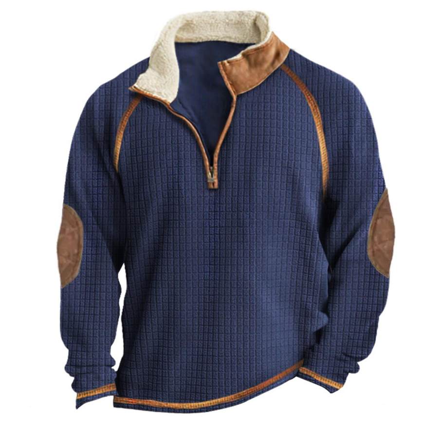 

Sudadera Para Hombre Vintage Polar Con Cremallera Cuarto Cuello Alto Cuello De Felpa Cálido Bloque De Color Tops Diarios