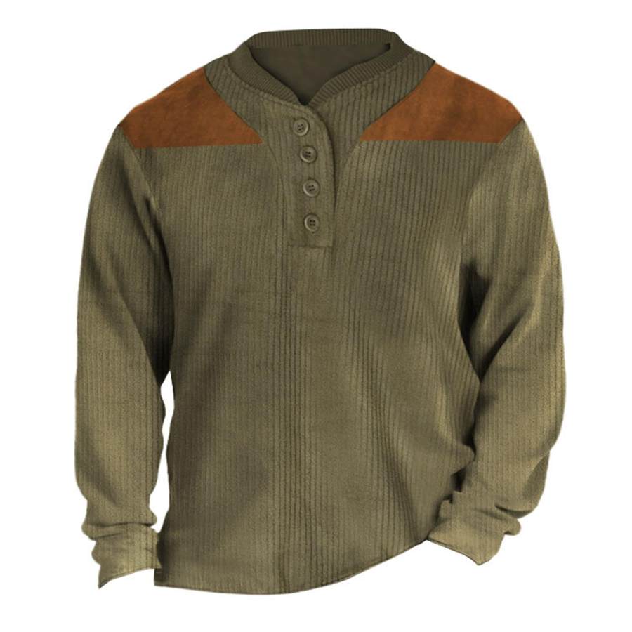 

Мужская толстовка Henley винтажные вельветовые замшевые нашивки с цветными блоками повседневные топы