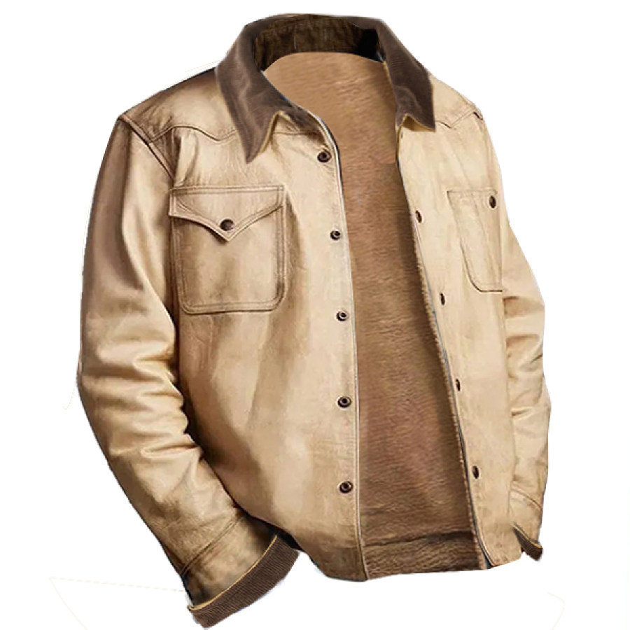 

Мужская вельветовая лоскутная куртка в стиле ретро в стиле Йеллоустона ранчо ручная куртка хлопковые рабочие повседневные пальто с флисовой подкладкой