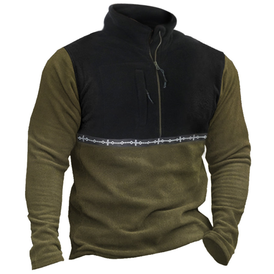 

Sudadera Con Cuello Medio Abierto De Aventura Al Aire Libre De Forro Polar Vintage Para Hombre