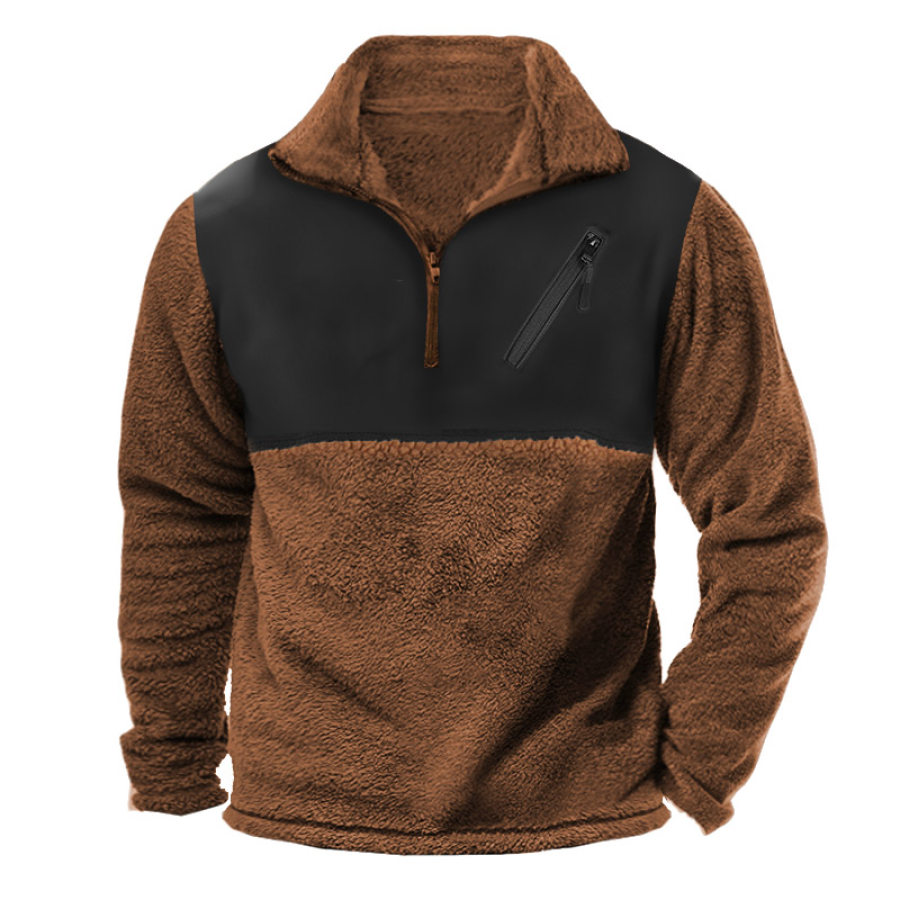 

Sudadera Para Hombre Vintage Fleece Cuarto Con Cremallera Bolsillo Cuello Alto Cálido Bloque De Color Tops Diarios