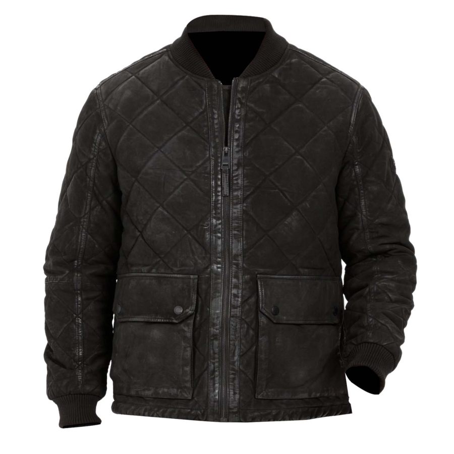 

Herrenjacke Aus Vintage-Wildleder Mit Gesteppten Außentaschen Und Strickkragen