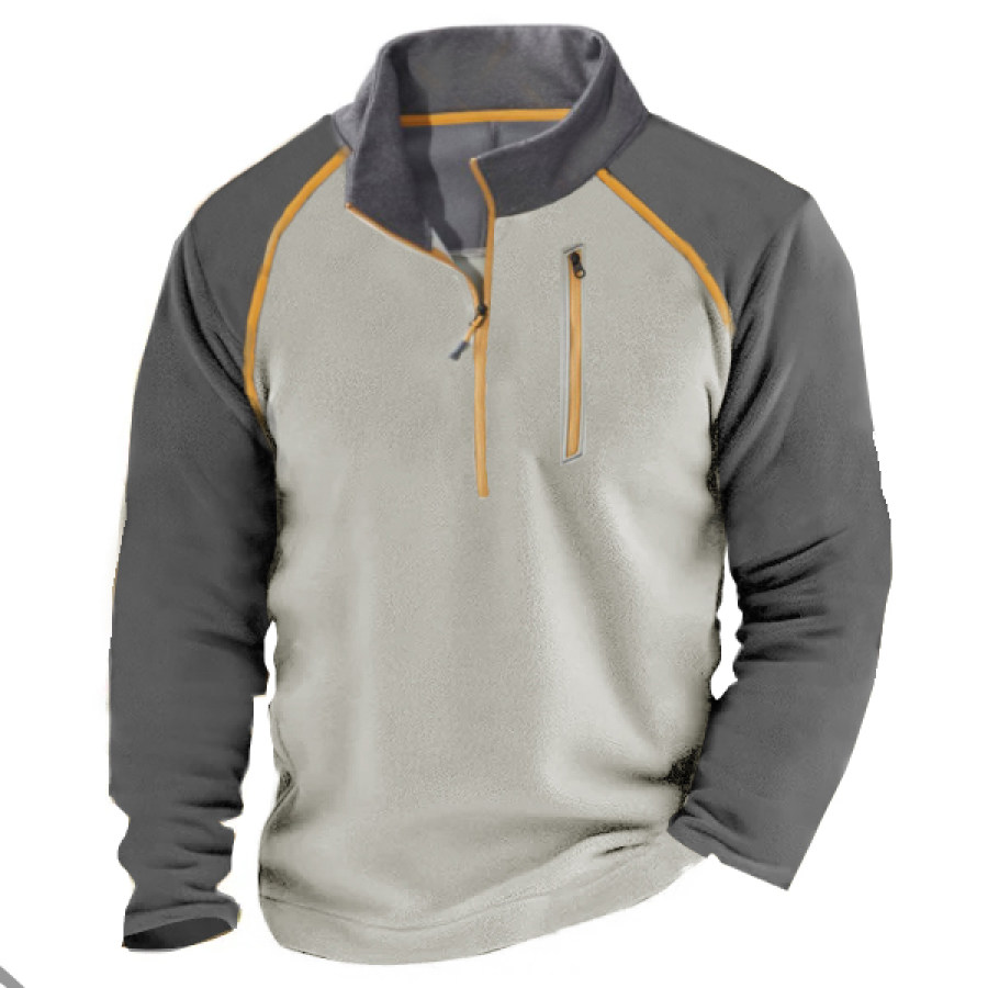 

Herren-Fleece-Sweatshirt Mit Halbem Reißverschluss Colorblock Outdoor Lässig Taktisch Dicker Pullover