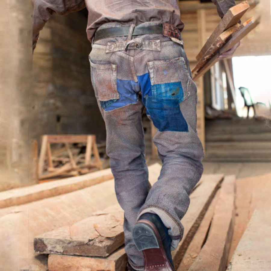

Patchwork Denim Design Boro Imprimer Hommes Vintage Pantalon Cargo En Plein Air