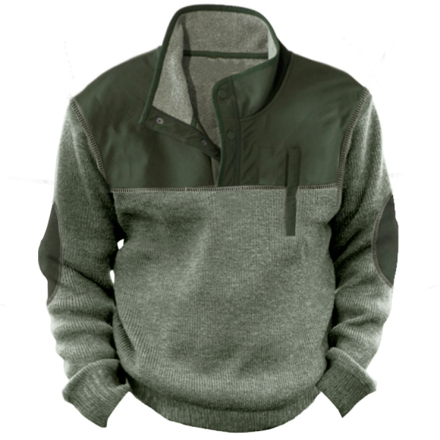 

Herren-Strick-Sweatshirt Retro-Outdoor-Sweatshirt Mit 1/4-Kragen Und 1/4-Reißverschluss Taktischer Strickpullover