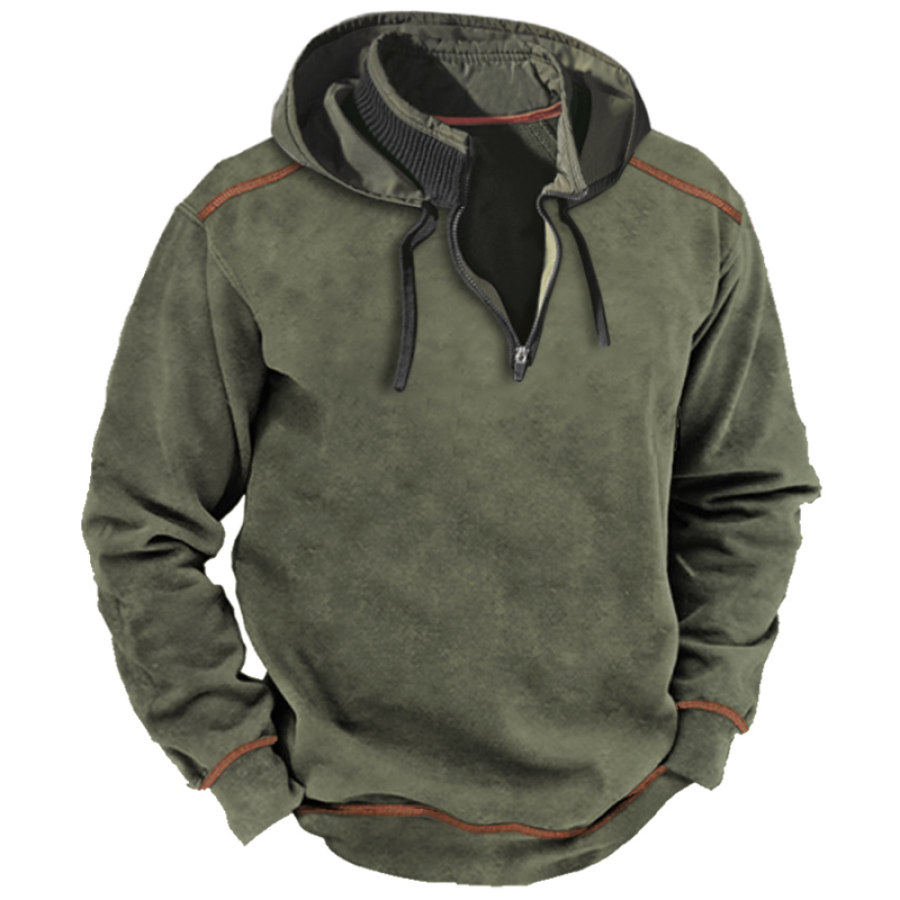 

Men's Retro Contrast Thread Color Block Casual Stand Collar Hoodie