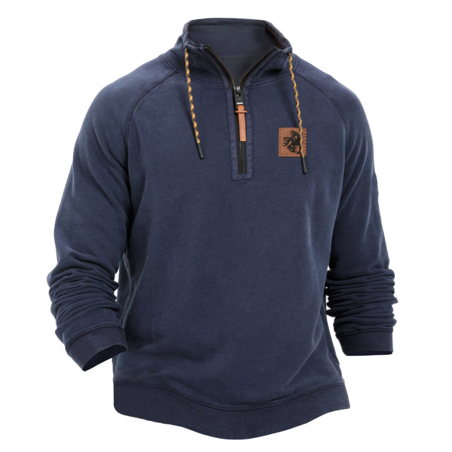 

Sudadera Para Hombre Con Cremallera De Un Cuarto Y Cuello Alto Vintage Diario Mangas Raglán Tops