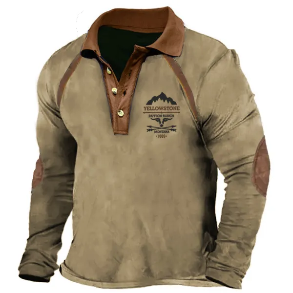 Men's Vintage Yellowstone Polo Long Sleeve T-shirt Outdoor Casual Daily Top
