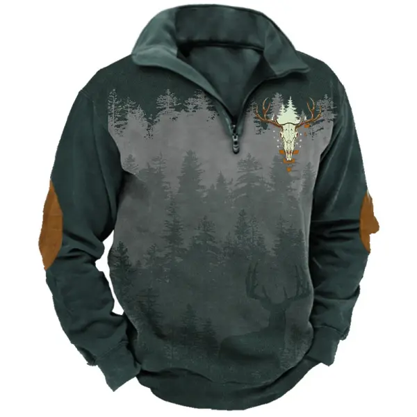 Men's Vintage Jungle Elk Print Lapel Casual Sweatshirt - Honeylop.chimpone.com 