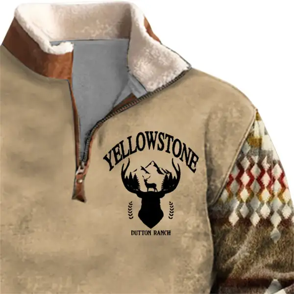 Men's Sweatshirt Yellowstone Button Ranch Aztec Quarter Zip Plush