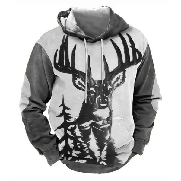 Men's Hoodie Vintage Elk Print Pocket Long Sleeve Daily Tops - Kalesafe.com 