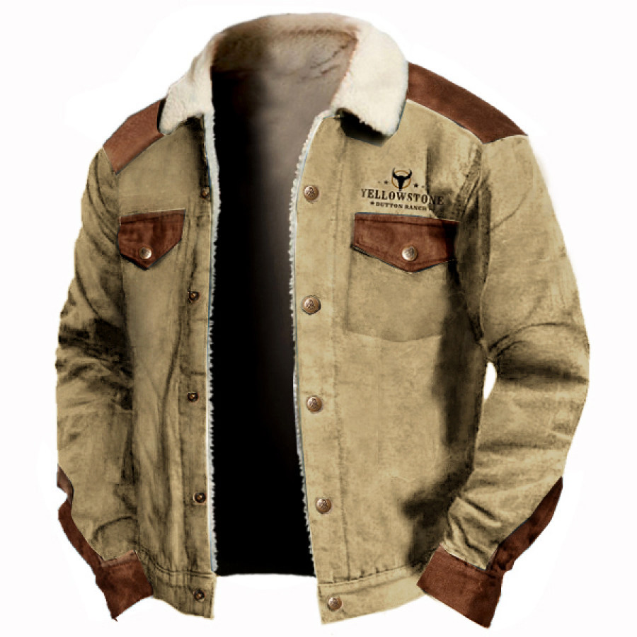 

Veste Cargo Vintage Yellowstone Pour Hommes Patchs En Daim Manteaux épais Décontractés Doublés En Polaire Pour L'extérieur