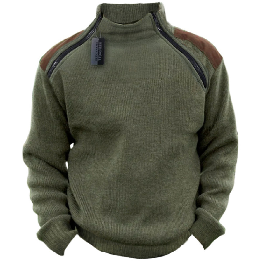 

Sudadera De Punto Para Hombre Jersey Táctico Con Parches De Cuello Alto Y Cremallera Doble Para Exteriores
