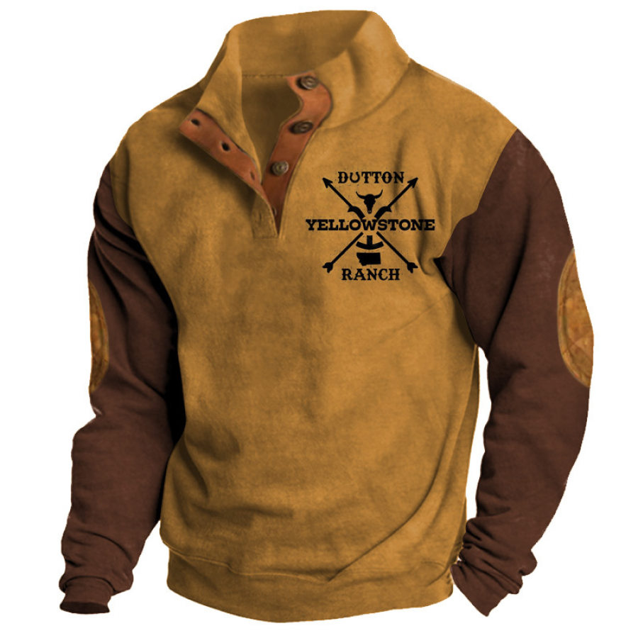 

Herren-Sweatshirt Mit Halboffenem Kragen Im Retro-Stil Im Yellowstone-Farbblock Für Den Außenbereich