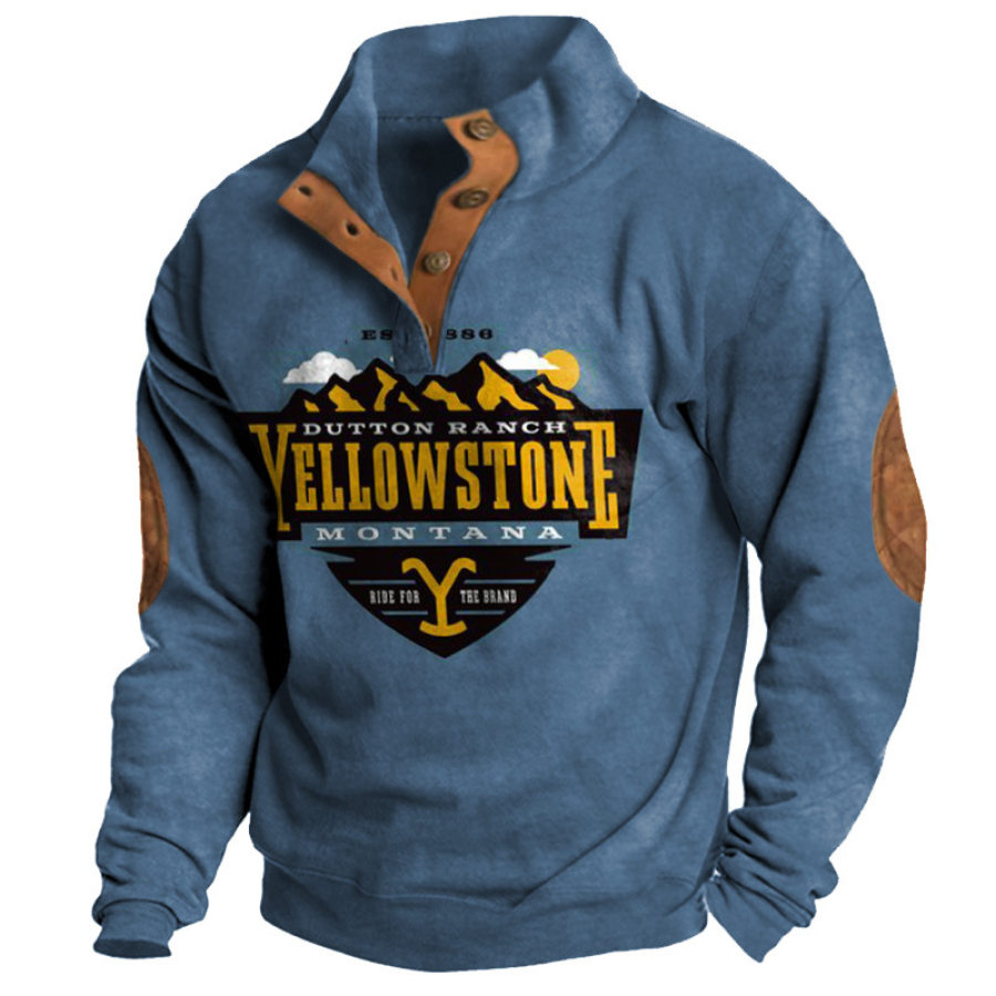

Herren-Sweatshirt Mit Halboffenem Kragen Im Retro-Stil Im Yellowstone-Farbblock Für Den Außenbereich