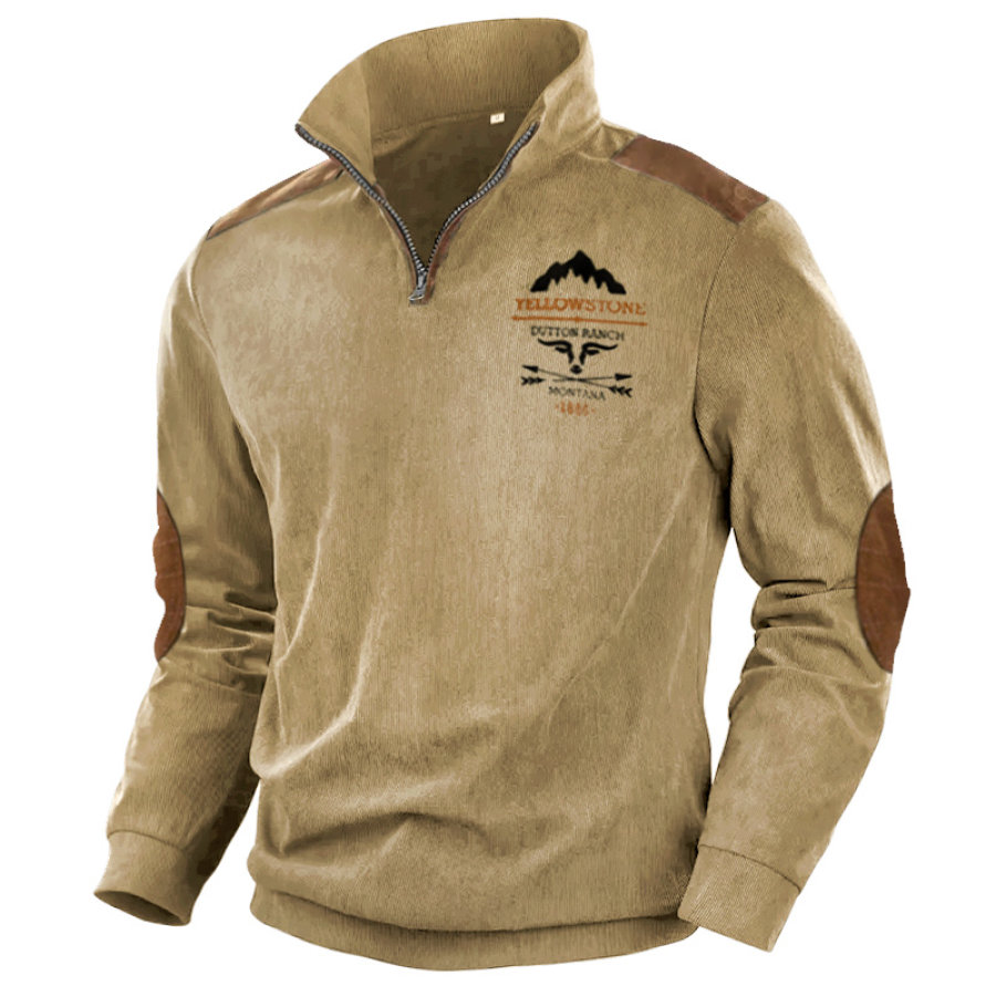 

Men's Vintage Yellowstone Corduroy Color Block Half Open Collar Outdoor Casual Sweatshirt