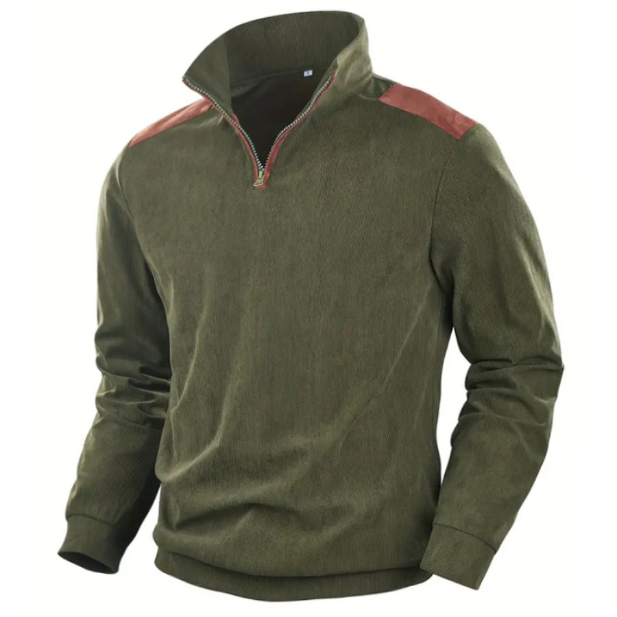 

Sudadera Casual Al Aire Libre Con Cuello Medio Abierto Y Bloque De Color De Pana Retro Para Hombre