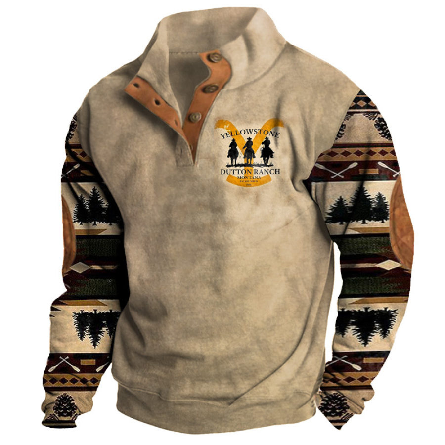 

Herren-Sweatshirt Mit Halboffenem Kragen Im Retro-Stil Im Yellowstone-Farbblock Für Den Außenbereich