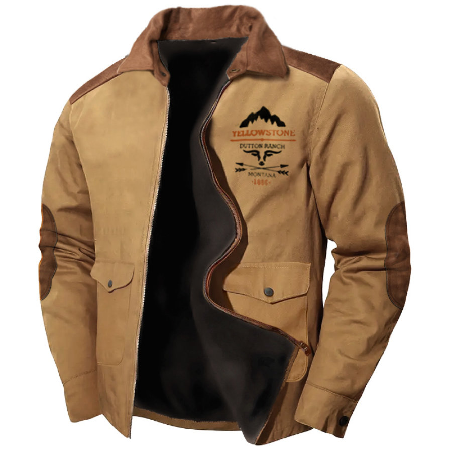 

Chaqueta Vintage Yellowstone Para Hombre Con Bolsillo Casual Colorblock Solapa Cremallera Manga Larga Al Aire Libre