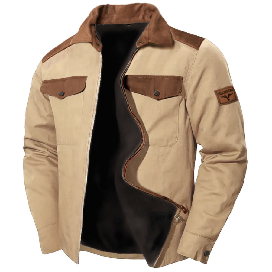 

Herren Vintage Yellowstone Jacke Tasche Casual Colorblock Revers Reißverschluss Langarm Outdoor Jacke