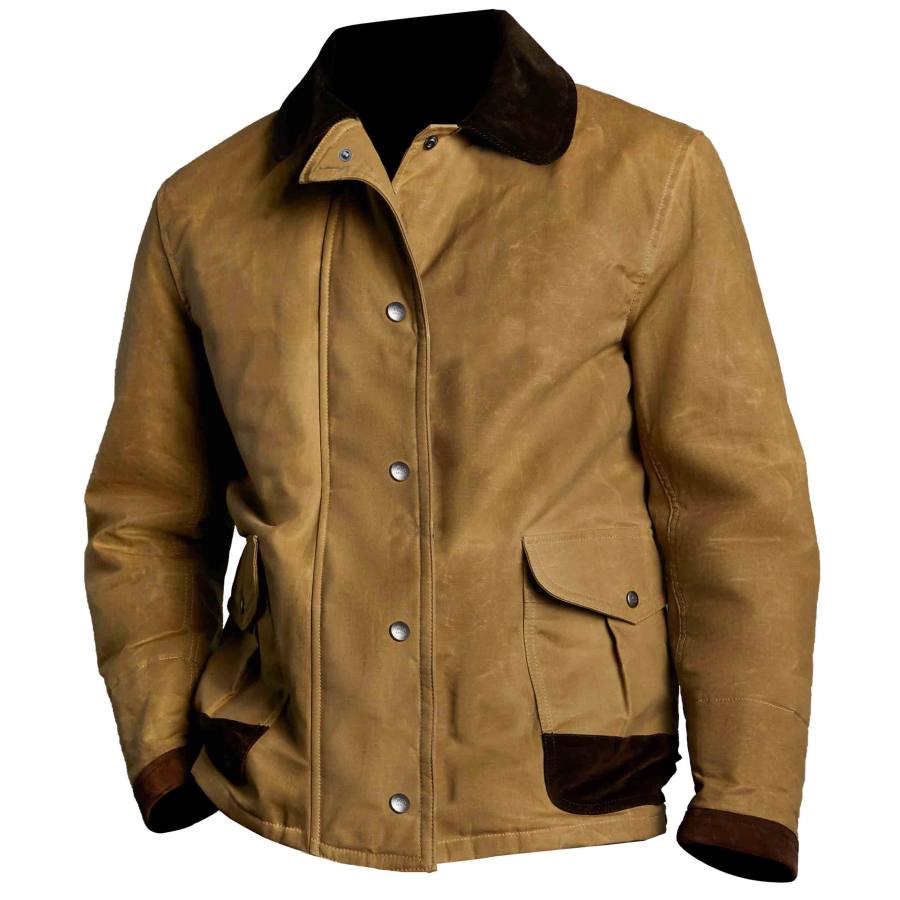

Мужская куртка винтажная уличная с контрастным карманом и лацканами