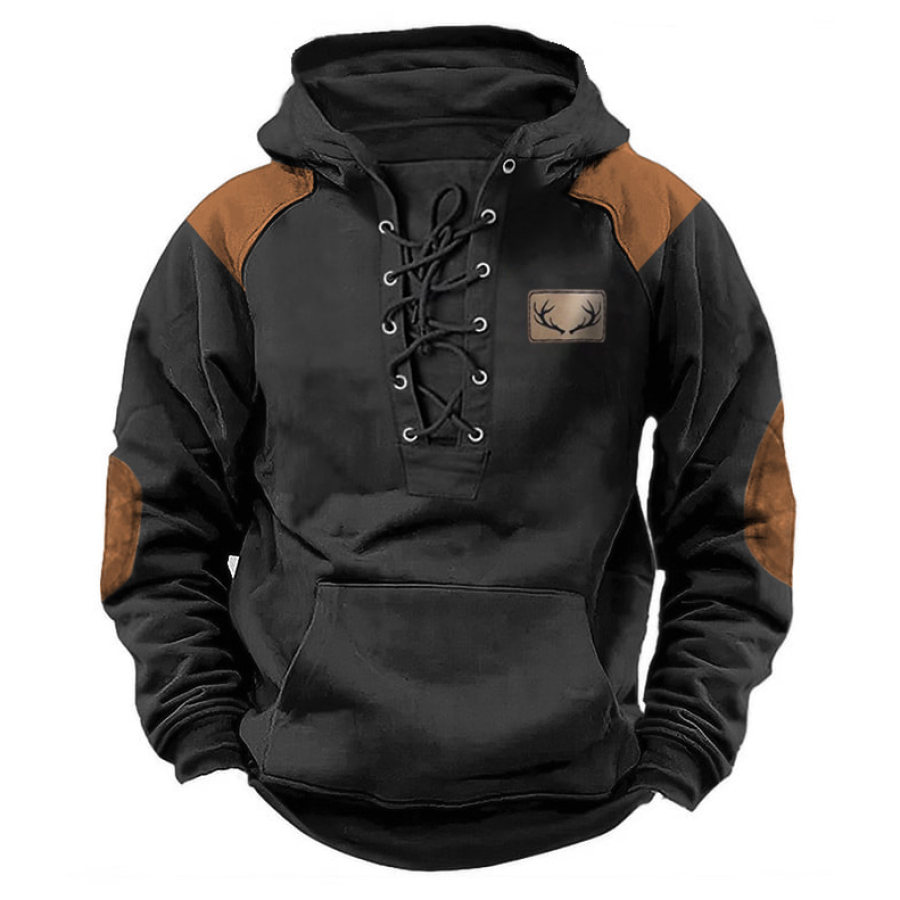 

Sudadera Con Capucha Para Hombre Cuernos De Caza Bolsillo Con Cordones Color En Contraste Tops Diarios