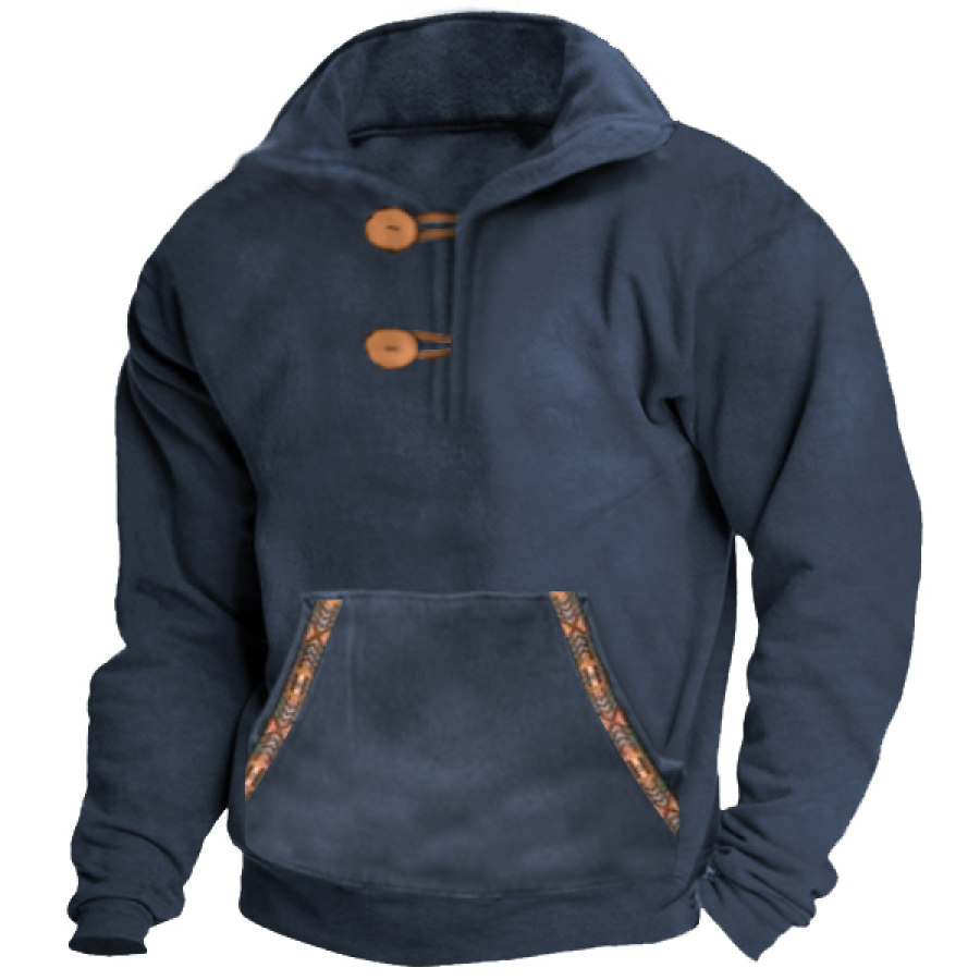 

Sweat-shirt Vintage à Revers Ethnique Occidental Pour Hommes Hauts Quotidiens à Boutons