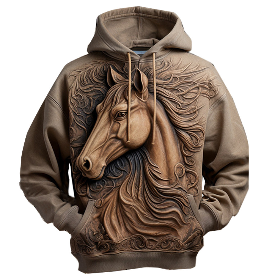 

Sudadera Con Capucha Informal Con Estampado De Caballo Occidental Vintage Para Hombre