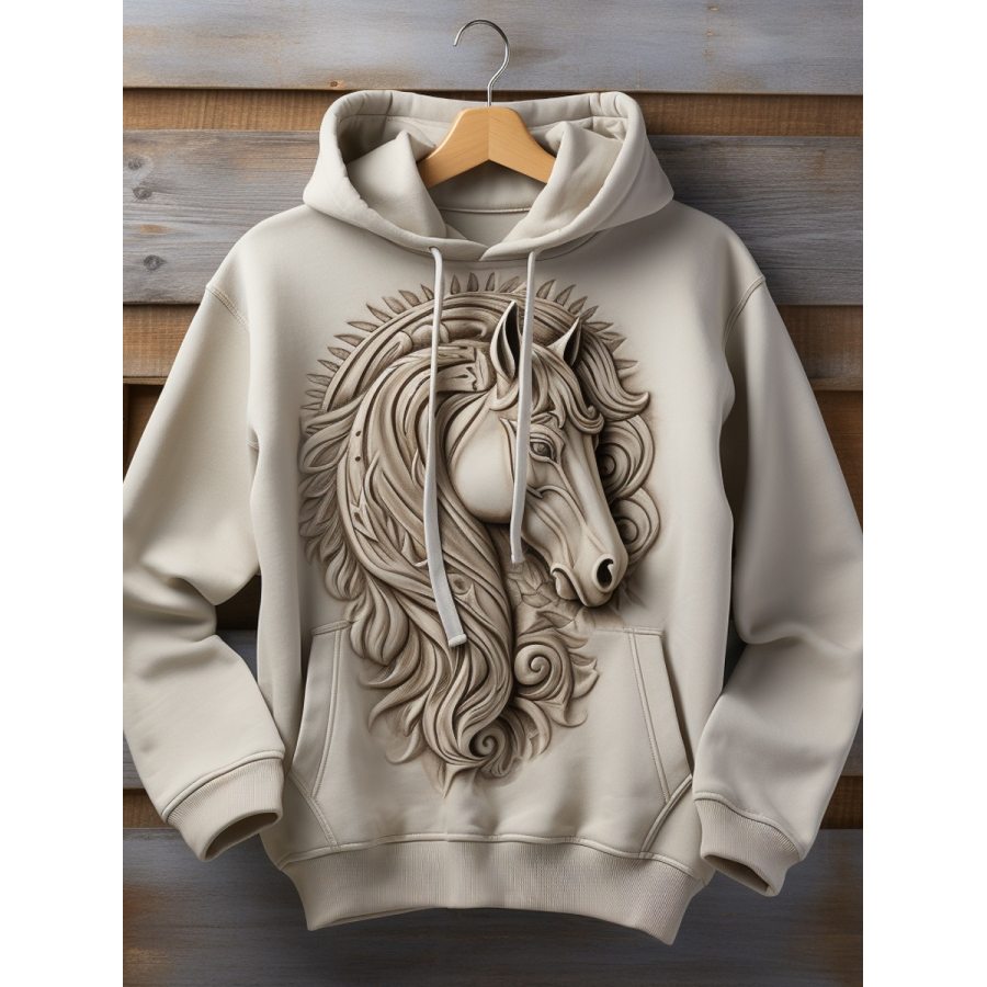 

Sudadera Con Capucha Informal Con Estampado De Caballo Occidental Vintage Para Hombre