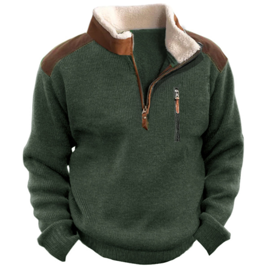 

Sweat-shirt Tricoté Rétro Pour Hommes Col 1/4 Fermeture éclair 1/4 Pull Tactique En Tricot