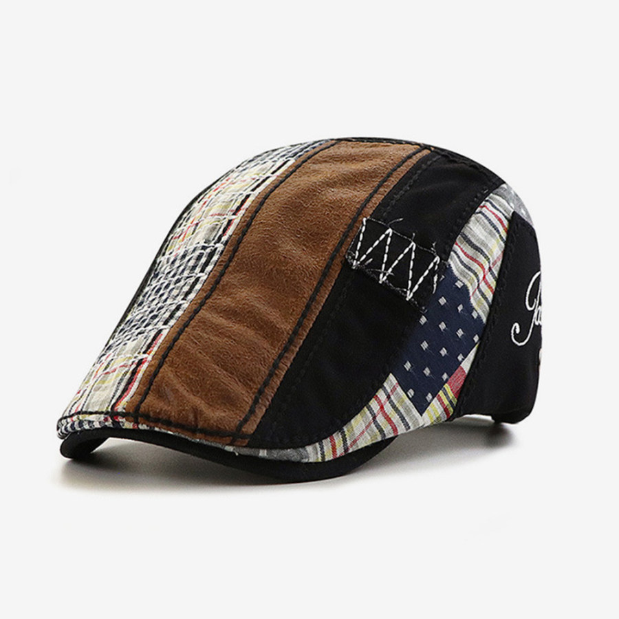 

Béret Britannique Rétro Boro Pour Homme Design Patchwork Casquette Avant Chapeau De Peintre