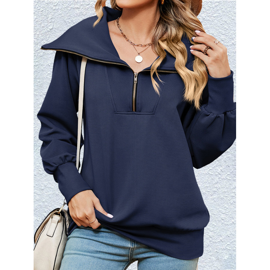 

Sweat-shirt Zippé à Grand Revers Pour Femme