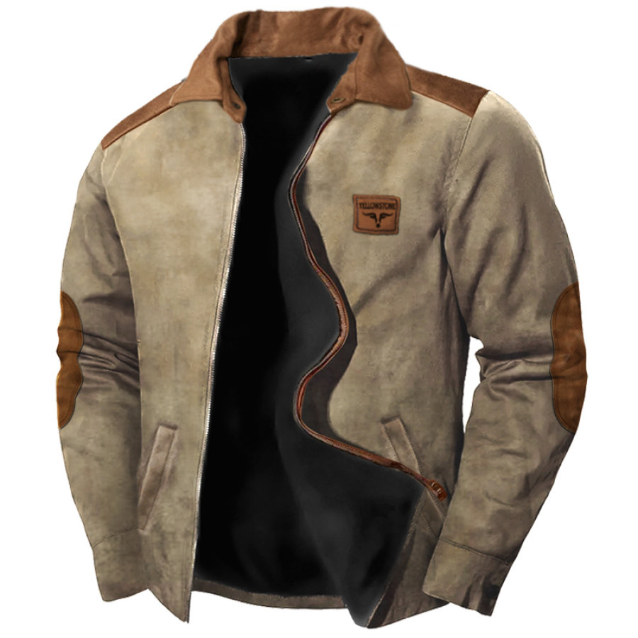 

Chaqueta Vintage Yellowstone Para Hombre Con Bolsillo Casual Colorblock Solapa Cremallera Manga Larga Al Aire Libre