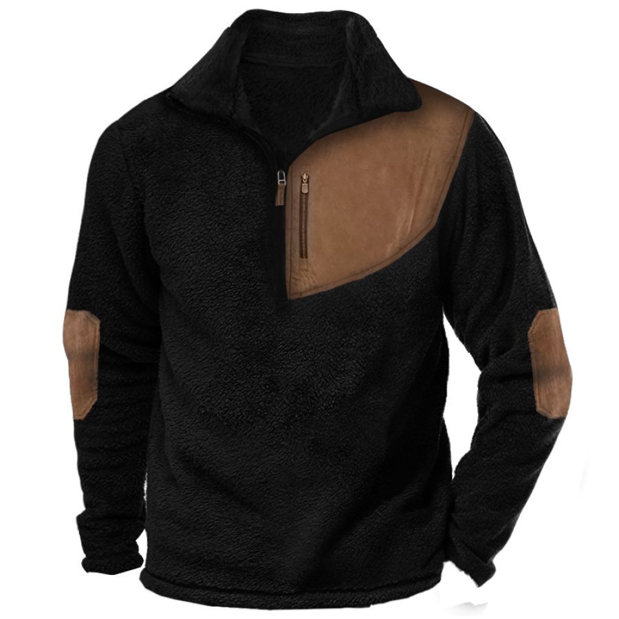 

Sudadera De Forro Polar Con Cuello Con Cremallera De 1/4 Y Bolsillo Con Cremallera Para Hombre