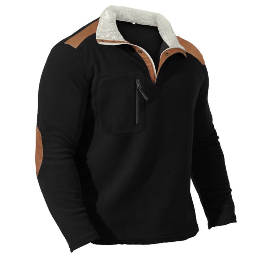 

Sudadera Con Capucha De Forro Polar Con Cuello Con Cremallera De 1/4 Y Bolsillo Con Cremallera Para Hombre
