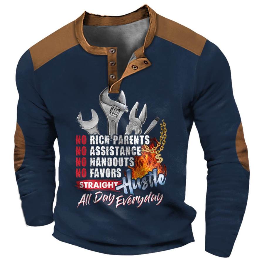 

Men's Henley T-Shirt Vintage Maintenance Technician Straight Hustle All Day Everyday Print Color Block Long Sleeve Tops