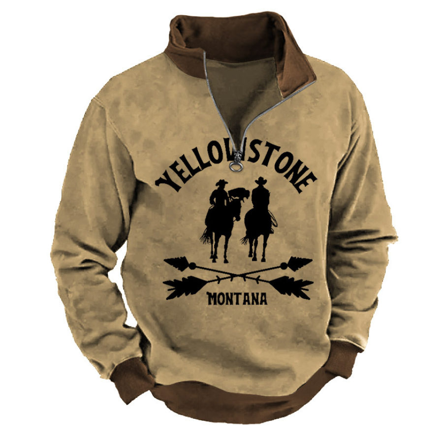 

Sudadera Para Hombre Con Cremallera De Un Cuarto Yellowstone Montana Manga Larga Bloques De Color Tops Diarios