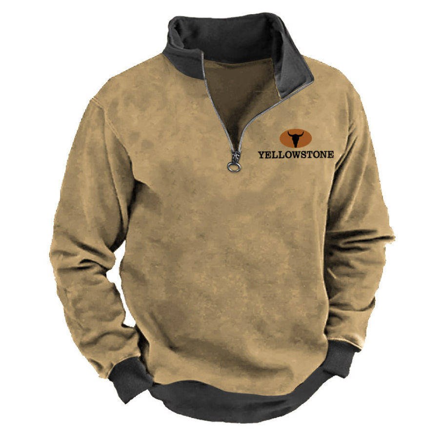 

Sweat-shirt Pour Hommes Quarter Zip Yellowstone Manches Longues Bloc De Couleur Hauts Quotidiens