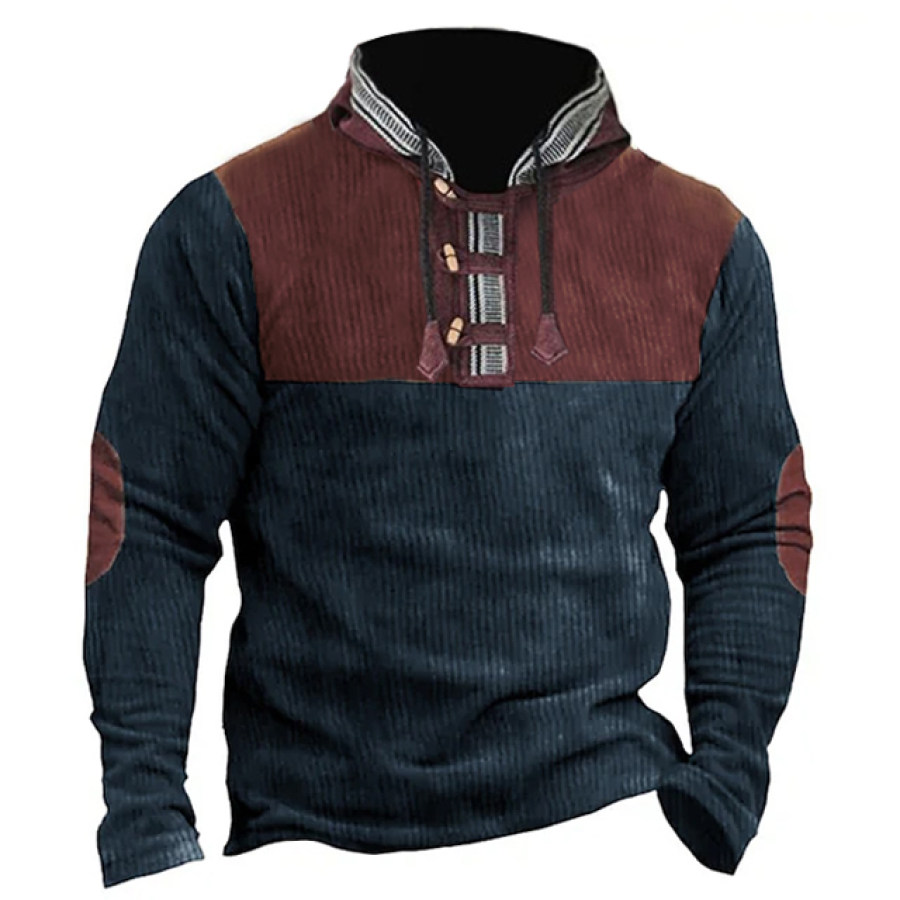 

Sweat-shirt à Col Montant Avec Cordon De Serrage Pour Hommes Pull D'extérieur Rétro Ethnique Patchwork Sport Vacances