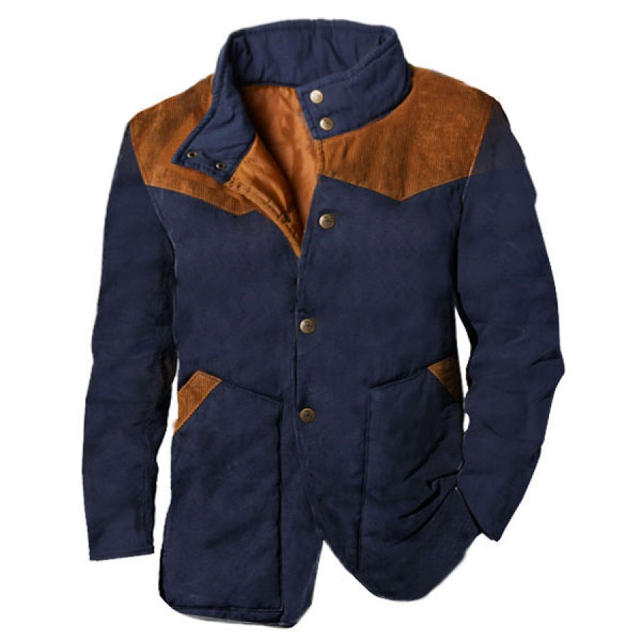 

Veste D'extérieur En Velours Côtelé Pour Hommes Tissu Cargo Design Patchwork Manteaux Décontractés De Couleur Contrastée Rétro Quotidiens