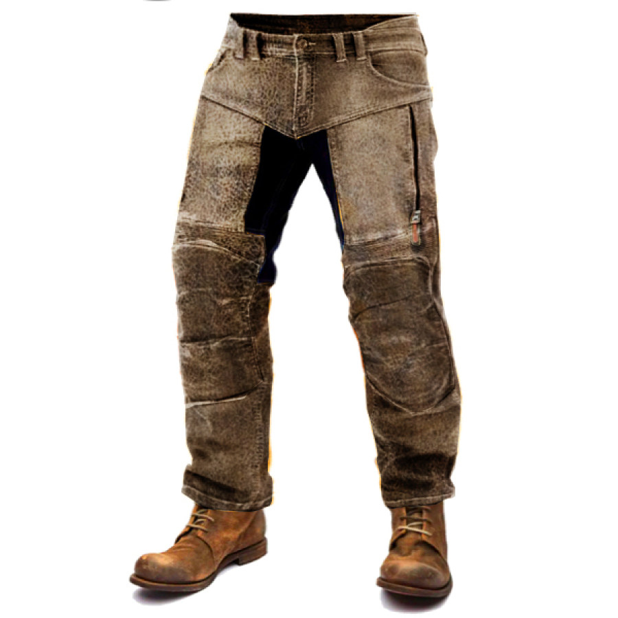 

Men's Retro Anti-Aging Leather Washed Print Motorcycle Pants