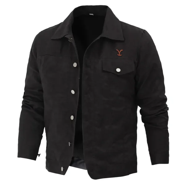 Men's Jacket Vintage Yellowstone Rip Outdoor Denim Cowboy Pocket Lapel Coat - Cotosen.com