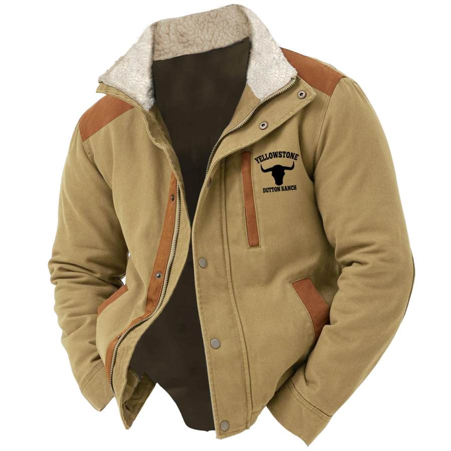 

Мужская дубленка винтажная Йеллоустонская ковбойская куртка в стиле вестерн уличное карманное пальто с цветными блоками