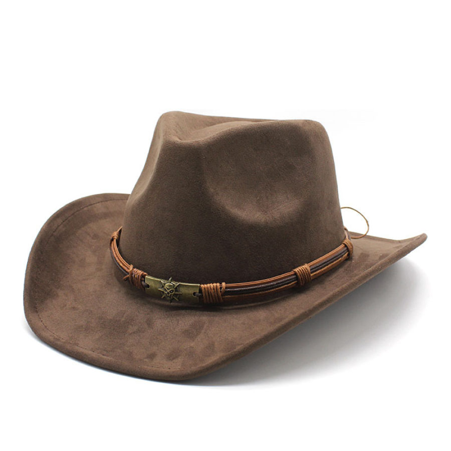 

Männer Frauen Retro Yellowstone Wildleder Warped Western Cowboy Hut Gerollte Krempe Ethno-Stil Filzhut