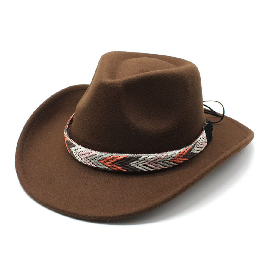 

Männer Frauen Retro Yellowstone Wildleder Warped Western Cowboy Hut Gerollte Krempe Ethno-Stil Filzhut