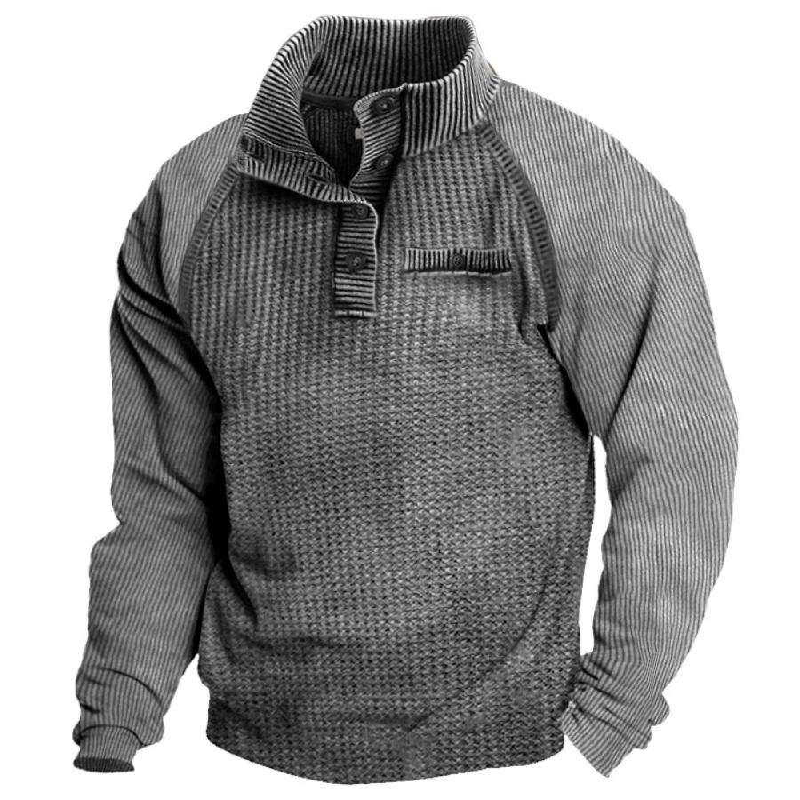 

Sudadera Con Bolsillo Informal Al Aire Libre Con Retazos De Gofres Vintage Para Hombre