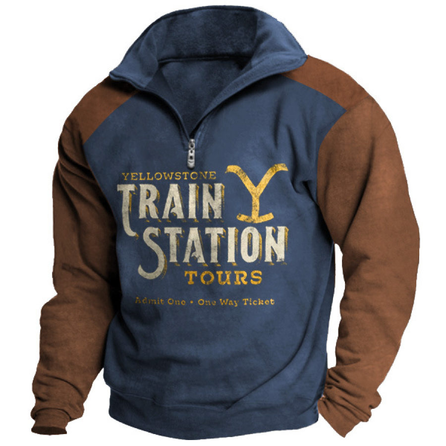 

Sweat-shirt Pour Hommes Yellowstone Train Station Tours Quart De Zip Manches Longues Bloc De Couleur Hauts Quotidiens