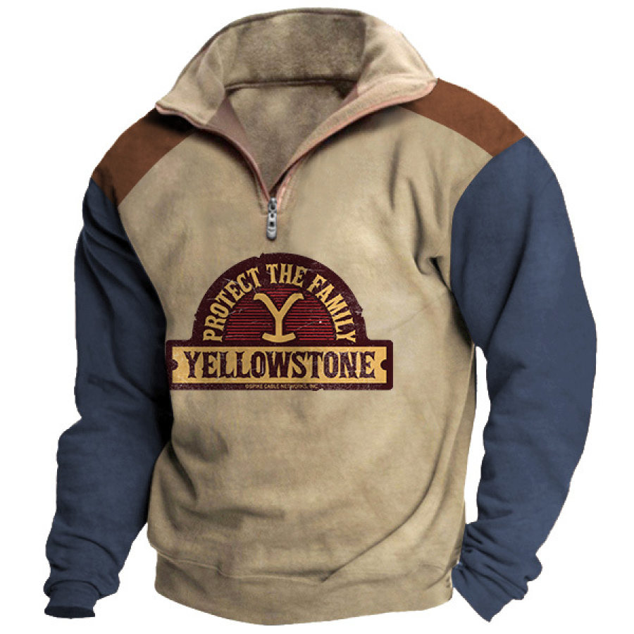 

Sudadera Para Hombre Yellowstone Protect The Family Con Cremallera De Un Cuarto Y Manga Larga Con Bloques De Color Para Uso Diario