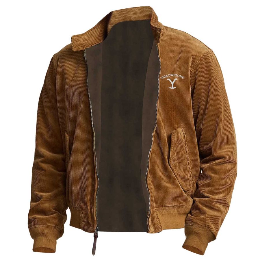 

Veste Vintage En Velours Côtelé Pour Hommes Manteau à Col Montant Avec Poche Extérieure Brodée Yellowstone